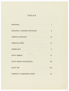 Print, Table of Contents for "Ethiopie, cili Christos, Madonna a Svati, jak jsem ie videl v illuminacich starych ethiopskych kodexu" Portfolio