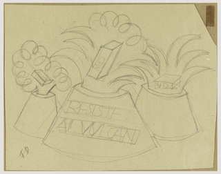 Drawing, Advertising Design with Three Volcanos Spewing Packages