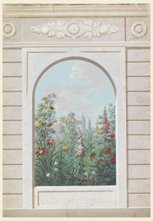 Drawing, Wallpaper Design: Garden seen through an Alcove