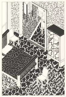 Print, Bedroom, with View of Dining Area