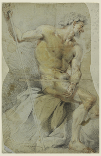 Drawing, Study of a nude elderly man, Bacchus or one of his companions