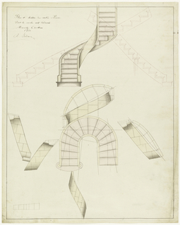 Drawing, Elevation and Plan View for a Spiral Staircase