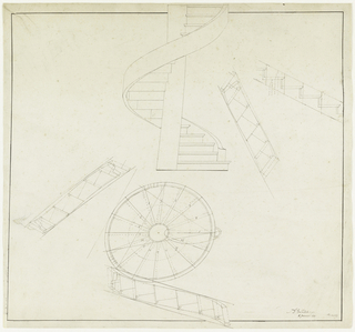 Drawing, Elevation and Plan View for a Spiral Staircase