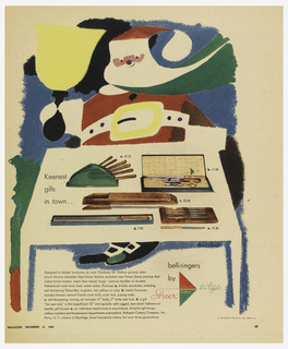 Magazine Page, Advertisement for ShurEdge Knives (Robeson Cutlery Co., Inc.): Santa ringing Yellow Bell