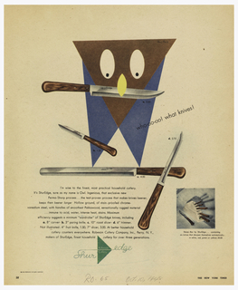 Magazine Page, Magazine Advertisement for ShurEdge Knives (Robeson Cutlery Co., Inc.): Owl