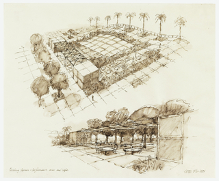 Drawing, Proposal for Pershing Square, Los Angeles: Performance Area and Cafe