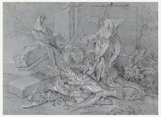 Drawing, Still-life with Fish and Parrot