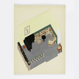 Drawing, Design for a Modern Living Room with Piano
