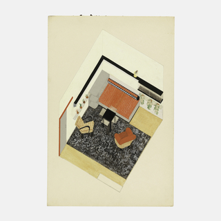 Drawing, Design for a Modern Living Room/Bedroom with Built-in Bed and Cabinets