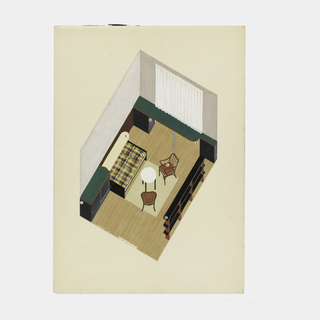 Drawing, Design for Modern Living Room/Bedroom with Studio Bed and Two Bent Wood Chairs