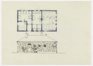 Drawing, Sauna Skizzen [Sauna Sketches (Floor Plan and Stonework Façade Elevation)]