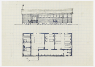 Drawing, Sauna Skizzen [Sauna Sketches (Façade Elevation and Floor Plan)]