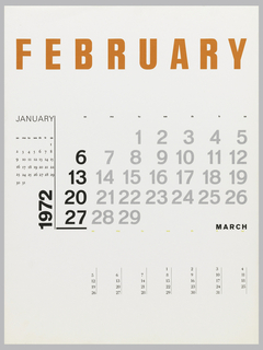 Calendar, January, February, March, for four typographical calendar pictures for nineteen hundred and seventy two