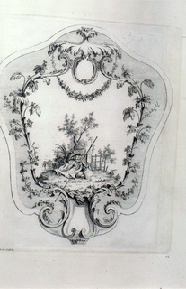Bound Print, Design for Cartouche with Landscape
