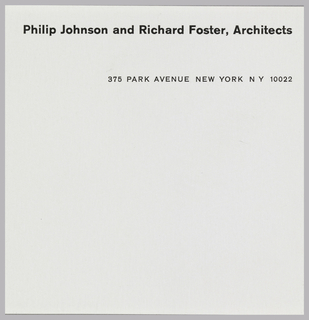 Label, Philip Johnson and Richard Foster, Architects, 375 Park Avenue, New York, NY