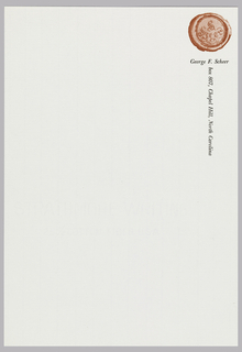 Letterhead, George F. Scheer, Chapel Hill, NC