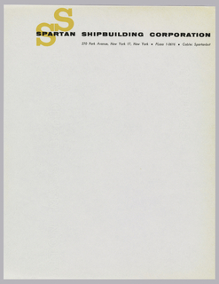 Letterhead, Spartan Shipbuilding Corporation, 270 Park Avenue, New York, NY
