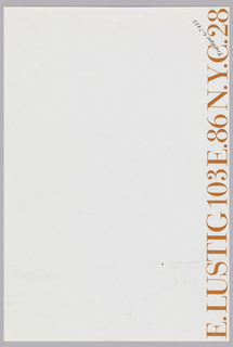 Letterhead, Elaine Lustig, 103 East 86th Street, New York, NY