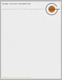 Letterhead, Globe Leather Corporation, 432 Park Avenue South, New York, NY