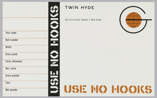 Label, Twin Hyde, Globe Leather Corporation, Newark, NJ