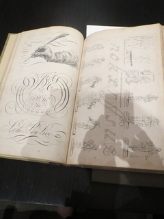 Book Illustrations, Let the Pen Live (L) and Plate 5, Studies of the Proportion of the Body, in Universal Penmanship, compiled as The Museum of Arts, or, The Curious Repository