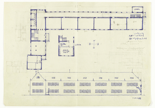 Drawing, Volksschule Stockerau (Floor Plan and Rear Façade Elevation)