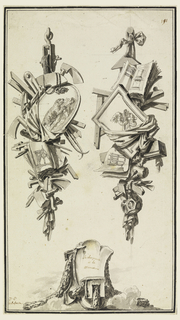 Drawing, A pair of trophies referring to the crafts of the cabinet maker and the carpenter