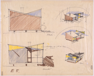 Drawing, Five Sketches of Views of the Architect's Own Studio at Wellfleet, MA