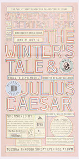 Poster, Shakespeare in the Park 2000: The Winter's Tale/Julius Caeser, The Public Theater