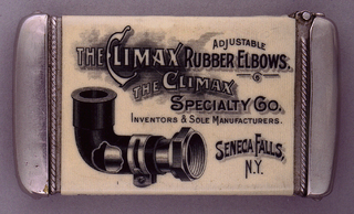 Advertisement for "Climax Rubber Elbows" Matchsafe