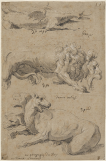 Drawing, Fountain Design with Three Bronze Animals