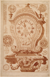 Print, Design for a Clock, plate 4, from Nouveaux livre de boites de pendulles de coqs et etuys de montres et autres necessaire au Orlogeurs
