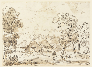 Drawing, A Peasant’s Dwelling and a Castle in Mountainous Countryside