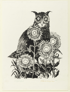 Print, Owl among Sunflowers (Season's Greetings)