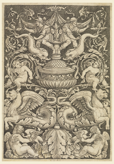 Print, Grotesque with Dolphins and Winged Lions