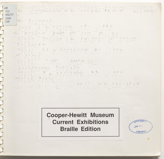 Book Cover, An Introduction to the Cooper-Hewitt Museum [braille]