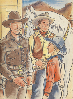 Book Illustration, Hopalong Cassidy Lends a Helping Hand, Danny with Hopalong and Uncle Bill