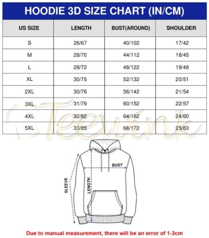 3D Hoodie Size Chart