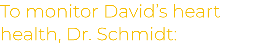 To monitor David s heart health, Dr  Schmidt: