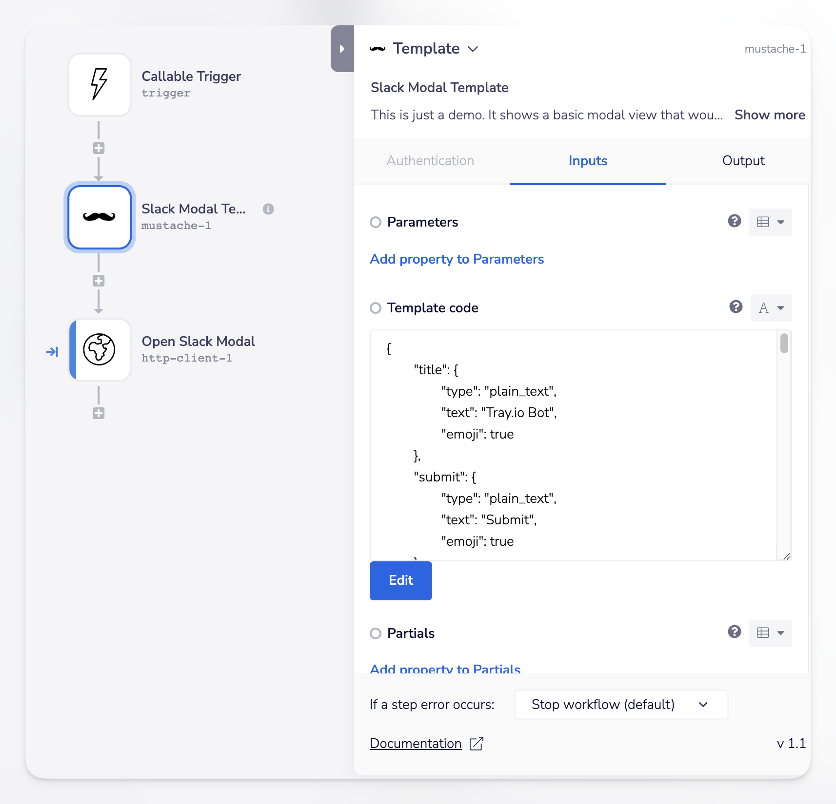 screenshot - snippet - slack modal views.open