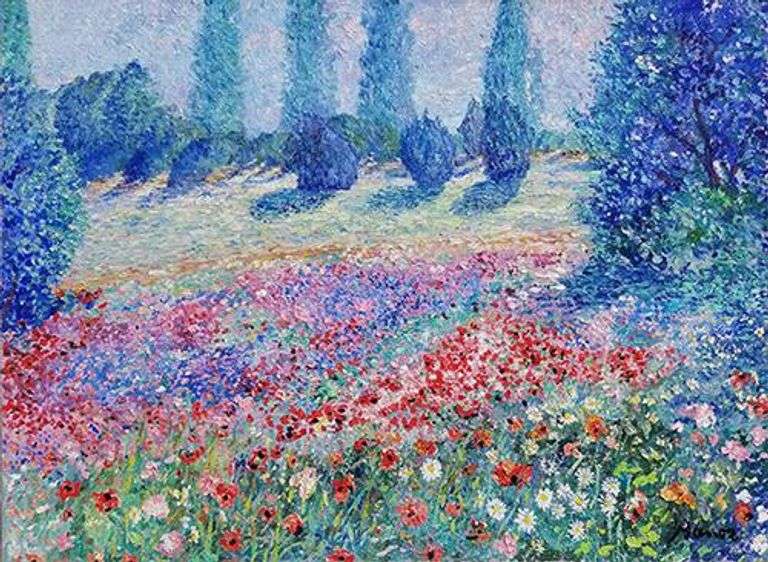 Brilliant Original Colorful Oil on Burlap by Manor Shadian 1931-