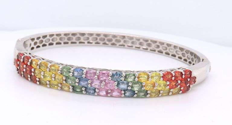925 Sterling silver multi color cubic zirconia bangle bracelet