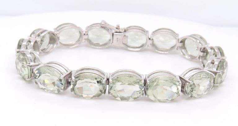 925 Sterling silver oval green cubic zirconia bracelet