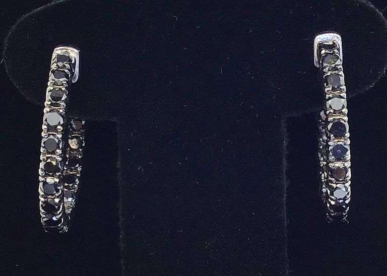 GORGEOUS AND ELEGANT 14K WHITE GOLD IN AND OUT BLACK DIAMOND EARRINGS