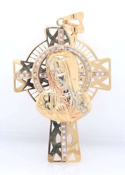 14kt Yellow gold cubic zirconia virgin Mary pendant