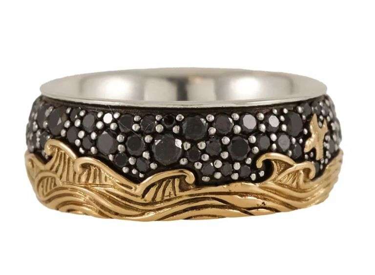 Gents David Yurman 1.69ctw Black Diamond Waves Band Ring in Sterling and 18K