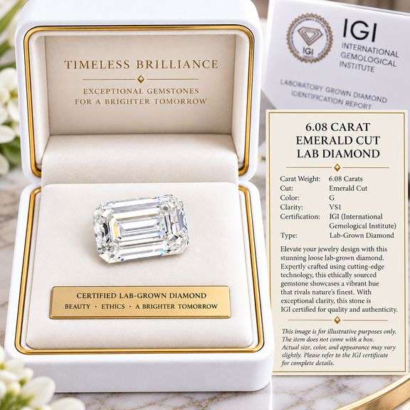 6.08 Carats Remarkable Certified Emerald Cut Lab Diamond