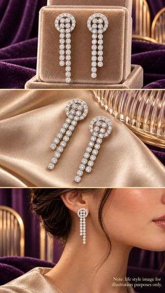 STUNNING 3.00 CARATS T.W. TWO ROW CASCADING DANGLE DROP DIAMOND EARRINGS IN SOLID 14K WHITE GOLD