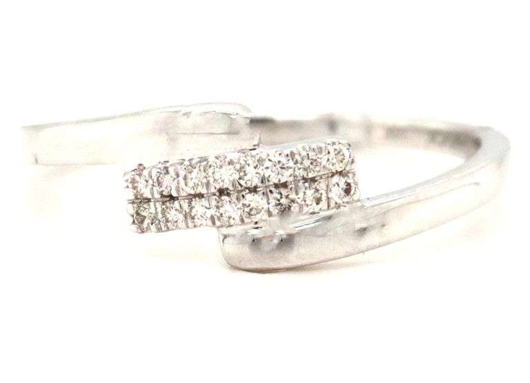 14kt White gold 0.09ctw double row diamond bypass ring