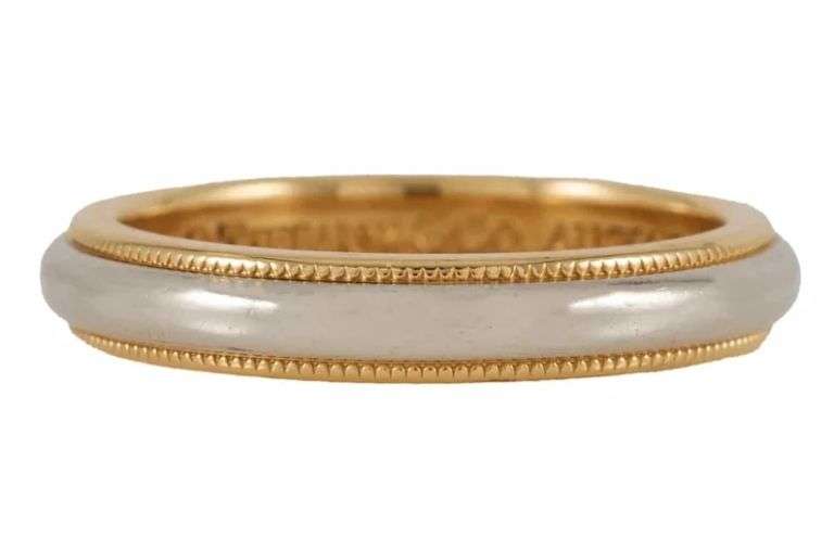 Tiffany & Co. Together Milgrain Two Tone Wedding Band Ring in 18K and Platinum